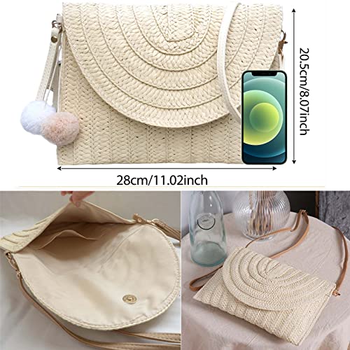 Dailyacc Straw Shoulder Bag For Women Woven Purse Beach Envelope Clutch Straws Wallet | Straw - color: Beige White