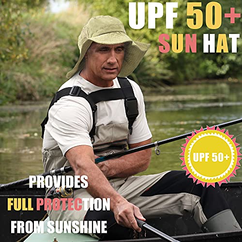 Tirrinia Wide Brim Sun Hat with Neck Flap for Men & Women, Breathable Hiking Fishing Safari Hat, Outdoor UV Protection Cap - color: #2 Stone Mesh