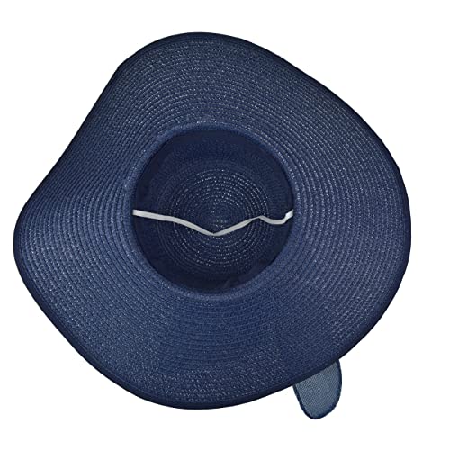 DRESHOW Beach Hats for Women Big Straw Wide Brim Summer Hat Floppy Foldable Roll up Cap Sun Hat UPF 50+ - color: Big Bow / Navy 5.9" Brim, 1 Pack