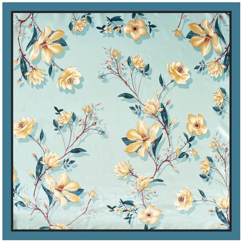 Julunar Silk Like Head Scarf for Women - Satin Large Hair Scarves - 35" Square Silk Hair Wrap for Sleeping with Gift Packed - color: A000-3 Flowers Green