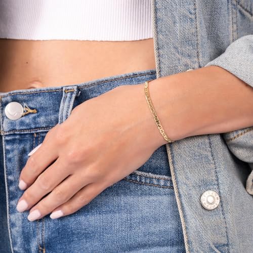 Barzel 18K Gold Plated Flat Mariner/Marina Link Chain Bracelet - Made In Brazil - color: 3.5MM, size: 8 Inches