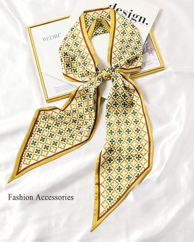 Purse Scarf For Handbags Head Scarves For Women's Hair Bags Scarfs Long Skinny Scarves Fashion Silky - color: A28-yellow Four-leaf Clover