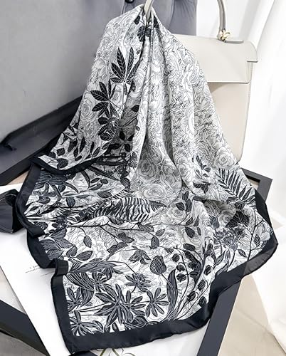 MINIDORA Satin Scarves for Women 27.5 × 27.5 inches Medium Square Elegant Silk Feeling Head Scarf - color: A0081-black
