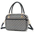 Chic Woven Crossbody Camera Bag, Soft Vegan Leather Purse with Designer Look & Braided Handle - color: Black and White Checkered