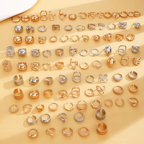 9-11PCS Gold Stackable Rings Set for Women - Gold Plated Adjustable Chunky Statement Rings for Daily Wear, Layering, Parties - style: 9PCS Gold