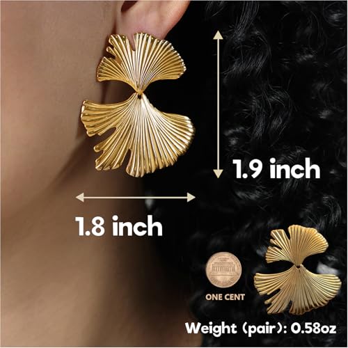 JUN MEIR'S 18K Gold Plated Drop Dangle Earrings for Women, Birthday Anniversary Jewelry Gifts for Wife, Mom, Best Friend - style: Ginkgo