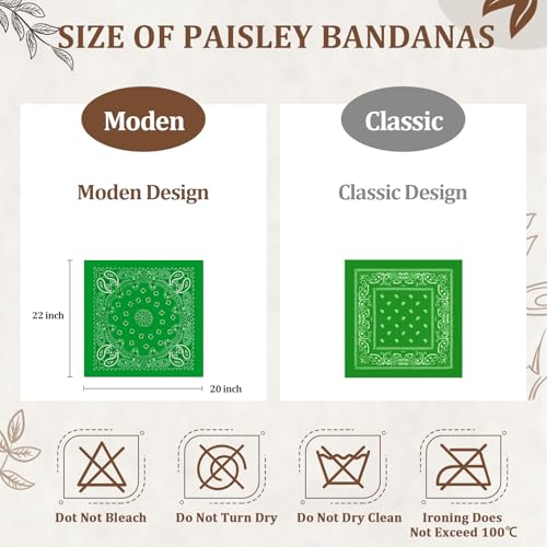 12 Pack Bandanas Unisex Paisley Cowboy Bandanas Bulk Multi Purpose Headband Scarf for Men Women Costume - color: Green, style: Modern
