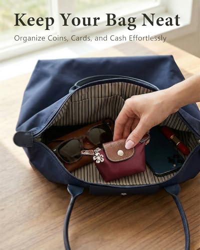 Wuflyover Coin Purse for Women, Mini Nylon Change Purse with Keychain, Small Zip Pouch for Coins, Cash, Cards (red) - color: red