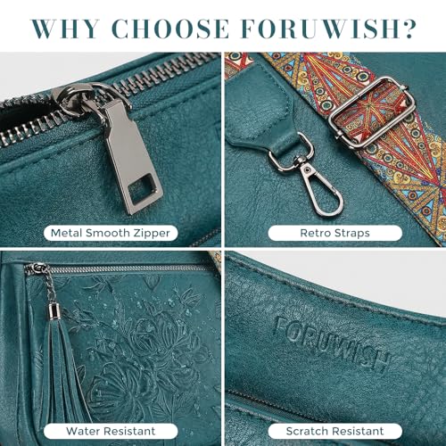 Crossbody Bags for Women, Vegan Leather Medium Crossbody Purse, Spacious Daily Travel Shoulder Bag with Boho Strap - color: Peacock Blue