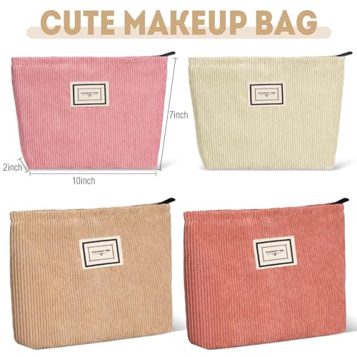 Sanwuta 4 Pack Velvet Makeup Bag Cosmetic Bag for Women Large Capacity Corduroy Pouch Zipper Canvas Travel Toiletry Purse Make up Organizer Case Accessories(Elegant Color,Plaid) - color: Elegant Color