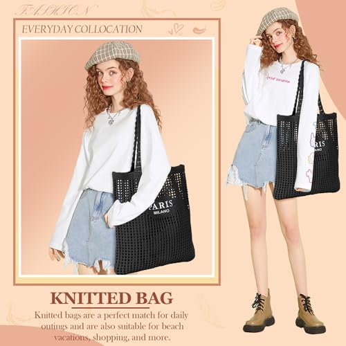 Ayieyill Crochet Tote Bag For Women, Crochet Mesh Beach Tote Bag Summer Vacation Aesthetic Boho Knit Bag for Women - color: G/Black