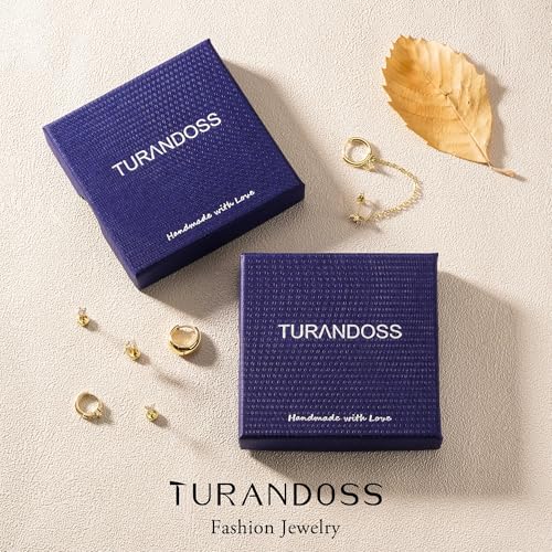 Turandoss Gold Earring for Women, 14K Gold Plated Hypoallergenic Chain Earring Dainty Huggie Flat Back Earrings Earring Stack for Multiple Piercings