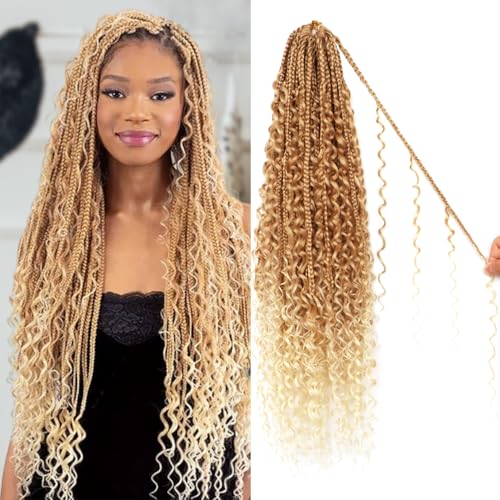 Goddess Boho Box Braids Crochet Hair-8 Packs 24 Inch Crochet Box Braids for Black Women Pre Looped (27/613, 24 Inch (Pack of 8)) - color: 27/613, size: 24 Inch (Pack of 8)