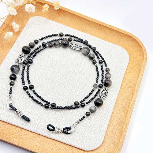 Damanse Beaded Glasses Chain,Eyeglass & Sunglass Strap For Women Stylish - color: Obsidian