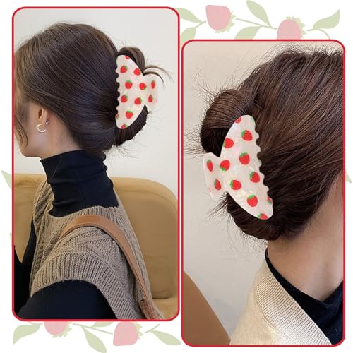 Strawberry Hair Claw Clips for Women Large Hair Clips for Thick Thin Summer Hairpins Aesthetic Jaw Barrettes Cute Strawberry Pattern Claws Fruit Claws Hair Accessories