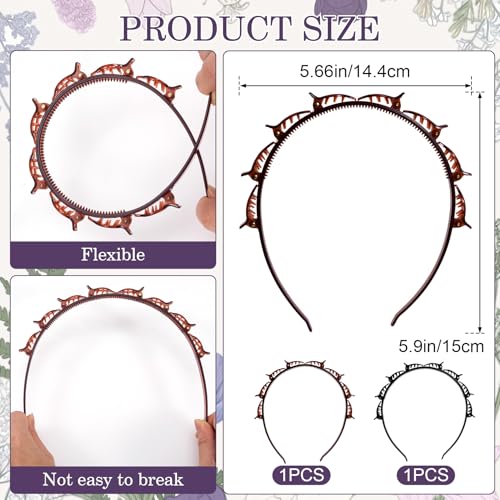 2 Pcs Headband Each with Clips, 90s Butterfly Hair Clips Headband for Women with Teeth, Braided Weave Bangs Clip Non-Slip Hair Bands Accessories for DIY styling Decoration- Black, Dark Brown - color: 1 pcs Black, 1 pcs Dark Brown