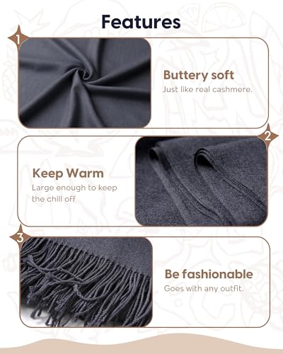 maamgic Women's Winter Scarf Soft Warm Scarf for Women Cozy Shawl Wraps for Women Lightweight Pashmina Style Wrap - color: Solid Dark Gray