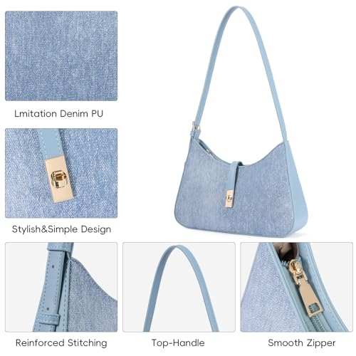 CLUCI Denim Purses for Women, Shoulder Bag, Handbag Hobo Bags Vegan Leather Crossbody Purse with Adjustable Strap - color: B-denim Blue Texture-small