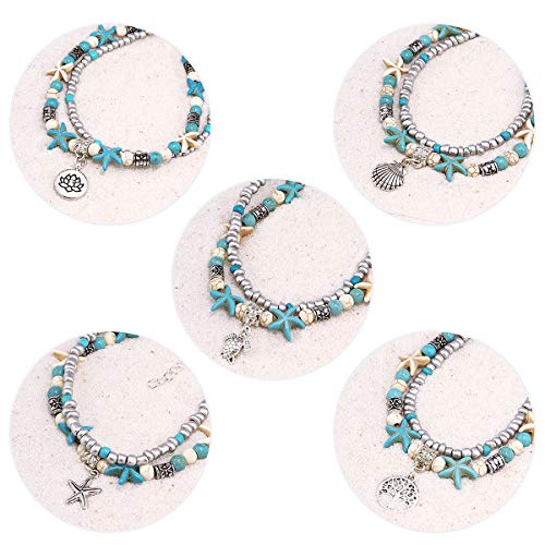 Suyi 5pcs Ankle Bracelets for Women Layered Beach Adjustable Anklets Boho Chain Anklet Foot Jewelry - color: 5pcs