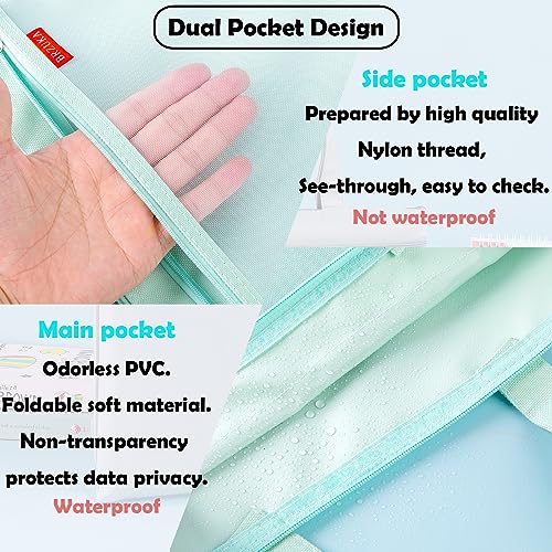 Mesh Zipper Pouch 11x13.7 in, A4 Double Pocket Waterproof File Bag with Handle, Document Storage for School/Travel/Office/Cross Stitch/Puzzle (Green) - color: Green