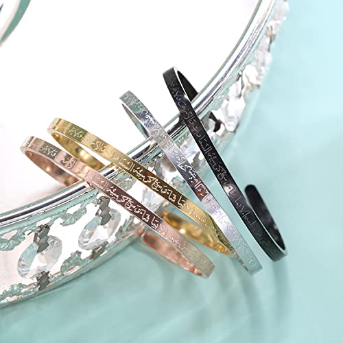 Qitian Islamic Jewelry Gifts for Women Allah Gold Bangles Bracelets Ayatul Kursi Arabic Cuff Bracelet for Women Men Islam Eid Ramadan New Year Gifts - color: I-Rose -Thin