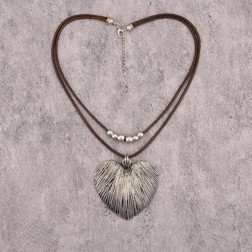 GelConnie Boho Necklaces for Women Cowgirl Necklace Stone Leather Cord Pendant Necklaces With Beads Long vintage Layered Choker Necklace - style: Heart Silver Necklace