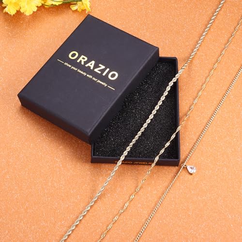 ORAZIO Gold Necklaces for Women,Layered Gold Necklace,14K Gold Plated Pendant Necklaces,Simple Choker Necklaces Set, Dainty Gold Chain Necklaces,Trendy Gold Stacked Jewelry Gifts for Women - color: 3Pcs/Wave & Twist & CZ