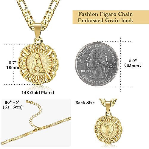 KissYan Initial Necklaces for Women, 14K Gold Plated Round Letter Pendant Capital Monogram Necklace Alphabets from A-Z Figaro Chain Jewelry - color: Gold, style: F