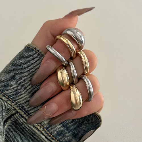 Chunky Rings for Women Adjustable Thick Rings Set Trendy Statement Stackable Ring for Women Chunky Jewlery Irregular Dome Flower Finger Knkuckle Thumb Ring - style: Style 4 - 8pcs tt