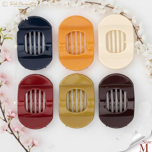 RC ROCHE 6 Pcs Flat Claw Hair Clips for Women Thick Hair French Round Duckbill Square Secure Strong Hold Grip Clamps Barrettes Curved No Slip No Crease Plastic Styling Cute, Medium Classic - color: (Medium) Classic