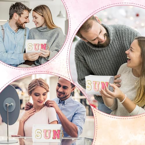 Preppy Patch Sun Cosmetic Bag Summer Sunscreen PU Leather Toiletry Makeup Bag Portable Waterproof Makeup Pouch Travel Beach Pouch Daily Use Zipper Purse for Women Girls Birthday Gifts - color: White, style: Sun