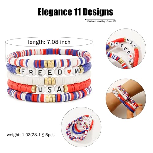 Elegance 11 designs Heishi Beaded Bracelets For Women Polymer Clay Colorful Surfer Stackable Beads Boho Bracelet Summer Beach Jewelry - color: Unite