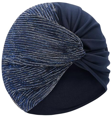 XYIYI Chemo Headwear Turban for Women, Cancer Patients Head Wrap Cover Hat for Hair Loss - color: Navy Blue