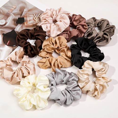 Hair Ties Scrunchies for Women's, Big Scrunchies Both for Thick Hair or Thin Hair Curl Hair No Crease Ponytail Holder No Hurt Your Hair - color: Soft Brown