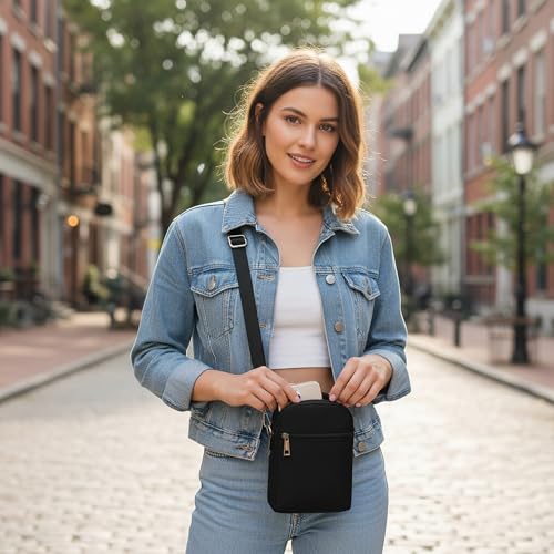 RFID Crossbody Bags For Women Travel, Small Cell Phone Purse - color: Black/Nylon
