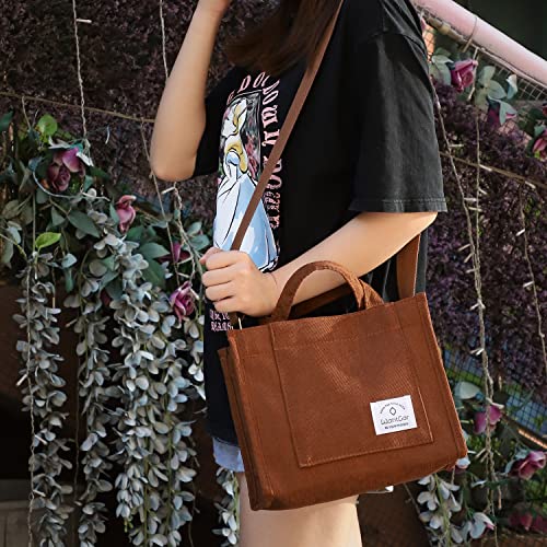 WantGor Tote Bag for Women, Corduroy Crossbody Bags Shoulder Handbag Small Satchel Hobo Bag Purse - color: Brown