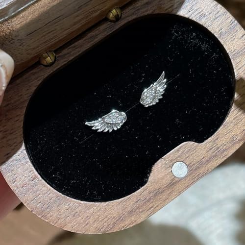 Angel Wing Stud Earrings for Women Flat Back Cartilage Earrings Zircon Crystal Stainless Steel earring Helix Piercing Jewelry