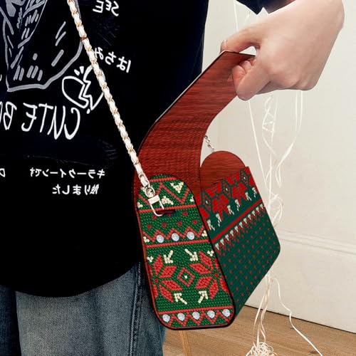 C'eitura Woven Pattern Wooden Clutch with Chain, DIY 5D Diamond Art Shoulder Bag, Boho Style Purse with Rhinestones, Unique Handbag Kit & Gift - color: SKB213