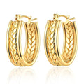 Gold Color Hoop Earrings for Women, Stainless Steel Wide Band Hoop Earrings with Twisted Rope Design, Womens Fashion Statement Dangle Earrings with Engraved Wheat Pattern - style: Oval
