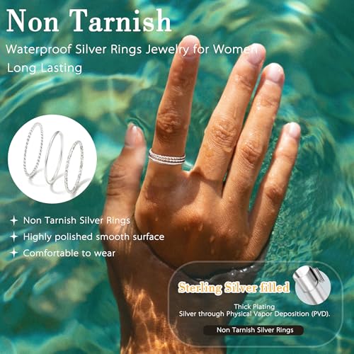 Gokeey Gold Rings for Women Non Tarnish, Dainty 14K Gold Plated Stackable Thin Thumb Ring Set Trendy Pinky Wedding Bands Engagement Rings for Women Size 4 5 6 7 8 9 10 11 - color: Silver, size: 4
