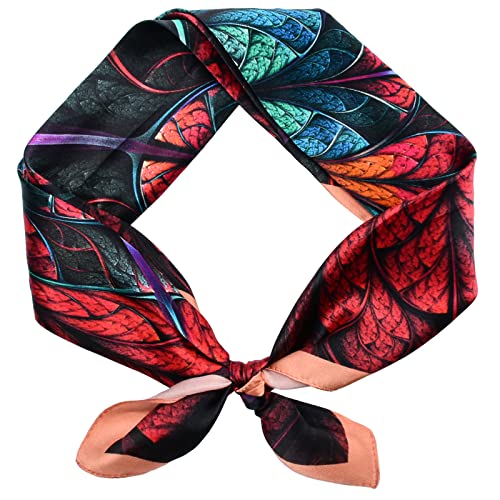 Stlvoll 100% Silk Head Scarf for Women - 27" Hair Scarves Satin Bandanas Square for Night Sleeping with Gift Packed - color: Blue/Red/Feather