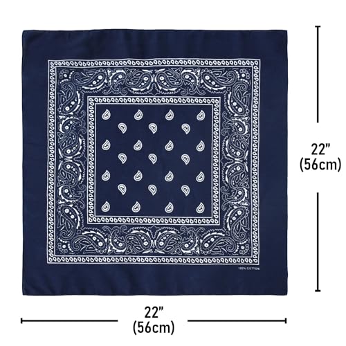 Falari 12 Pack Bandanas Multipurpose Cotton Novelty Paisley Bandana Headband for Cowboy Men Women 22 x 22 - color: Navy