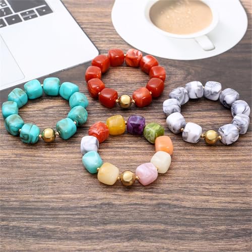 Soyzvteo Chunky Beaded Bracelets Boho Acrylic Geometric Beaded Bangle Bracelet Chunky Statement Jewelry for Women - color: Light Blue
