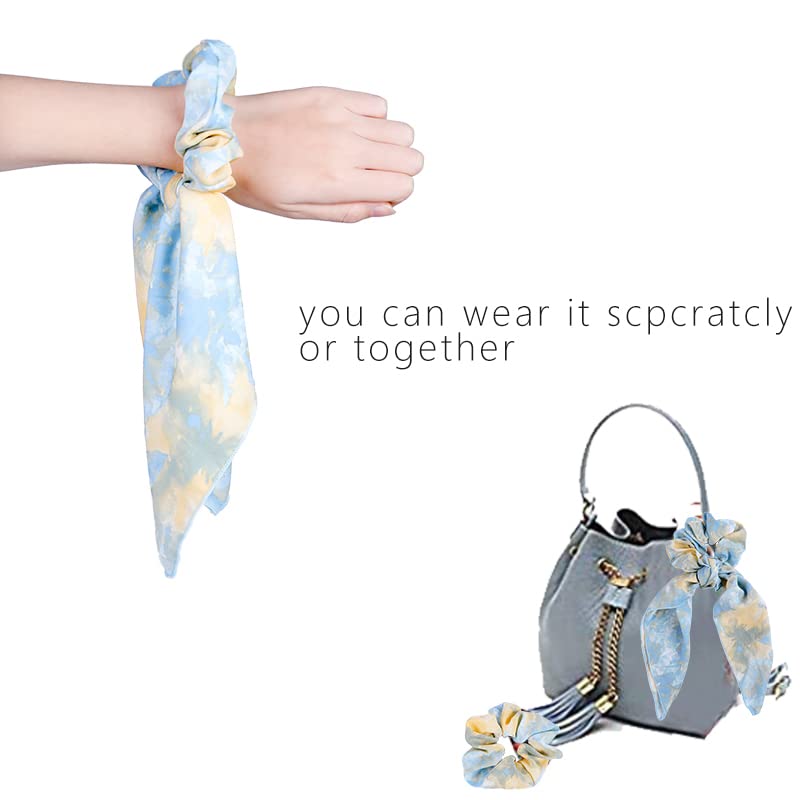 Chiffon Hair Accessories: Scrunchies, Hair Ties, Tie-Dye Scarves, Hair Bows and Bands for Women and Girls (6PCS) | Scarf Hair Ties,Hair Scrunchies with Tails,Bandana Scrunchies,Scarf Ponytail Holder,Hair Accessories for Women - color: NO9A
