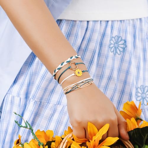 Sunflower Friendship Bracelets Boho Stackable String Bracelets Cute Trendy Gifts for Teen Girls Women - color: Peacock