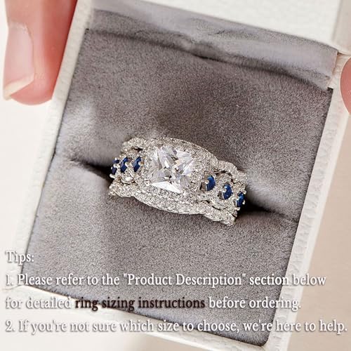Newshe Jewellery Princess Moissanite Engagement Ring for Women 925 Sterling Silver Wedding Band Rings Blue Sapphire Bridal Sets Promise Size