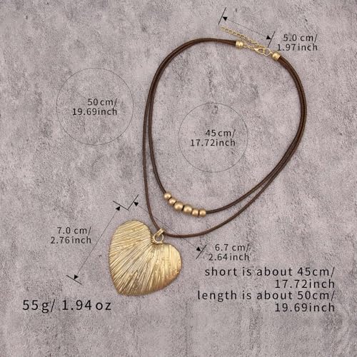 Boho Necklace for Women Adjustable Silicone Rope with Gold Beaded Pendant Chunky Handmade Vintage Jewelry - style: Heart Necklace