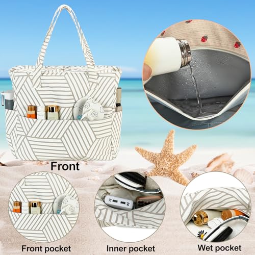Bluboon Waterproof Beach Tote Pool Bags for Women Ladies Extra Large Carry On Bag With Wet Compartment for Weekender Travel - color: Brown Diamond