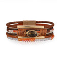 Boho Layered Bracelet for Women – Green Crystal Beaded Wrap Bracelet with Gold Clasp, Multi-Strand Hypoallergenic Statement Jewelry - color: Brown Amber