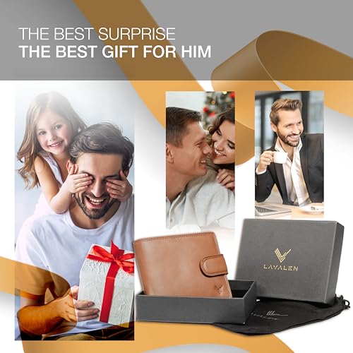 Soft Leather Wallet for Men - Mens Wallet Bifold with Zipper Coin Pocket - Holds Bills, Credit Cards, Coins - Carteras para Hombres Piel - Billeteras de Hombres Cuero Original - RFID Blocking - color: Cognac